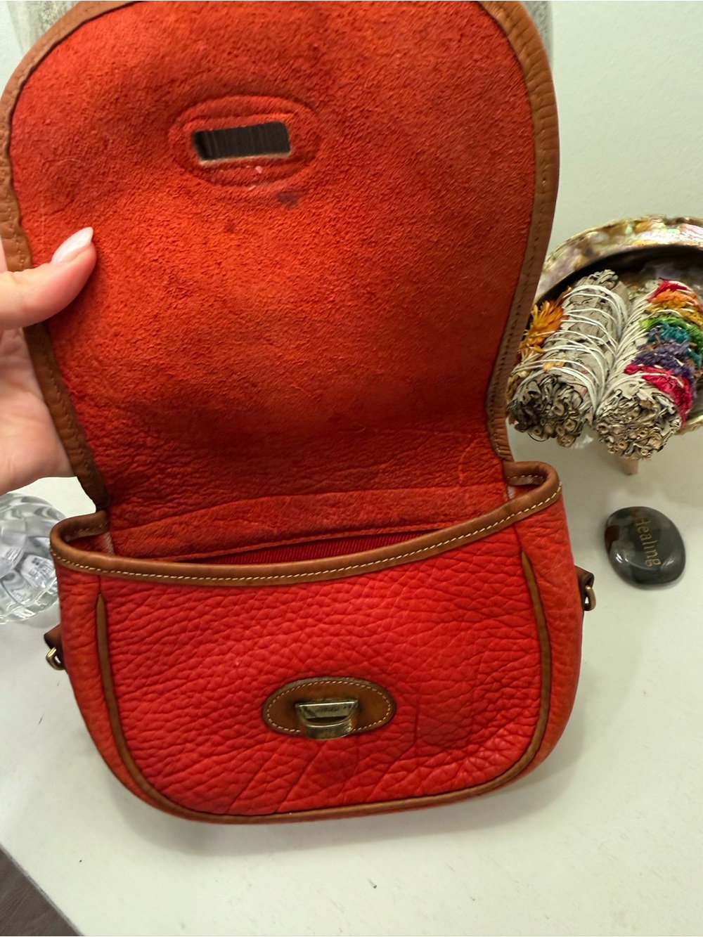 Dooney & Bourke Red Pebbled Leather Satchel Trio with Tan Trim - Picture 7 of 13